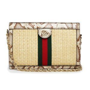 Gucci Ophidia GG Chain Bag Crossbody Raffia Straw Python Exotic Beige